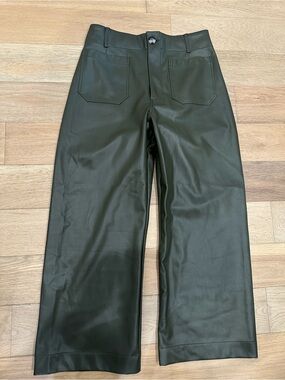 Maeve Anthropologie The Colette Faux Leather Crop Wide-Leg Pants Sz 31 Green